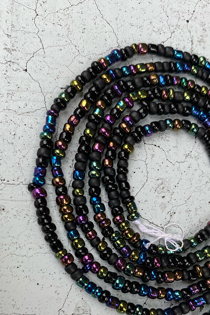 black and metallic waist beads