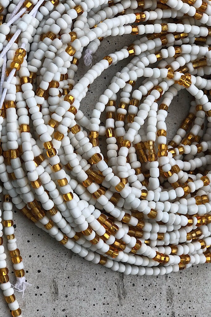white and gold waist beads