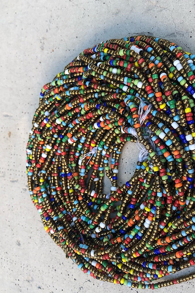 Extended Length 60 Inch Bronzed Rainbow Waist Beads Adinkra Expo