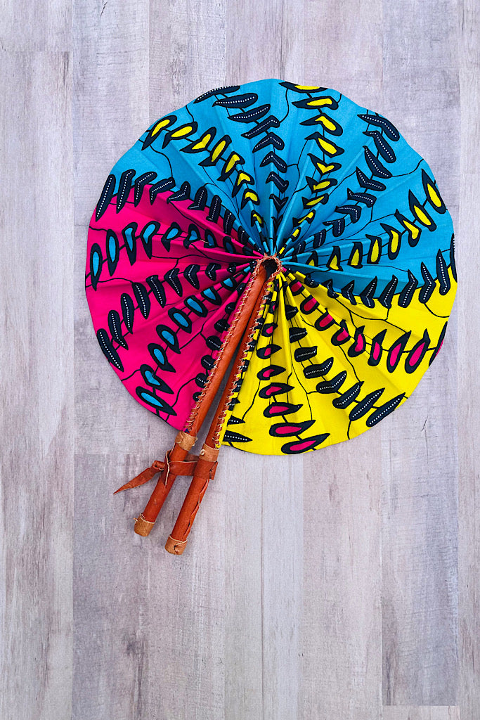 Umbrella African Print Fan Aqua And Yellow Spiral African Print