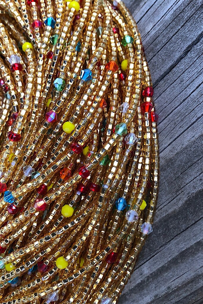 Crystal Gold Waist Beads With Rainbow Beaded Accents – Adinkra Expo
