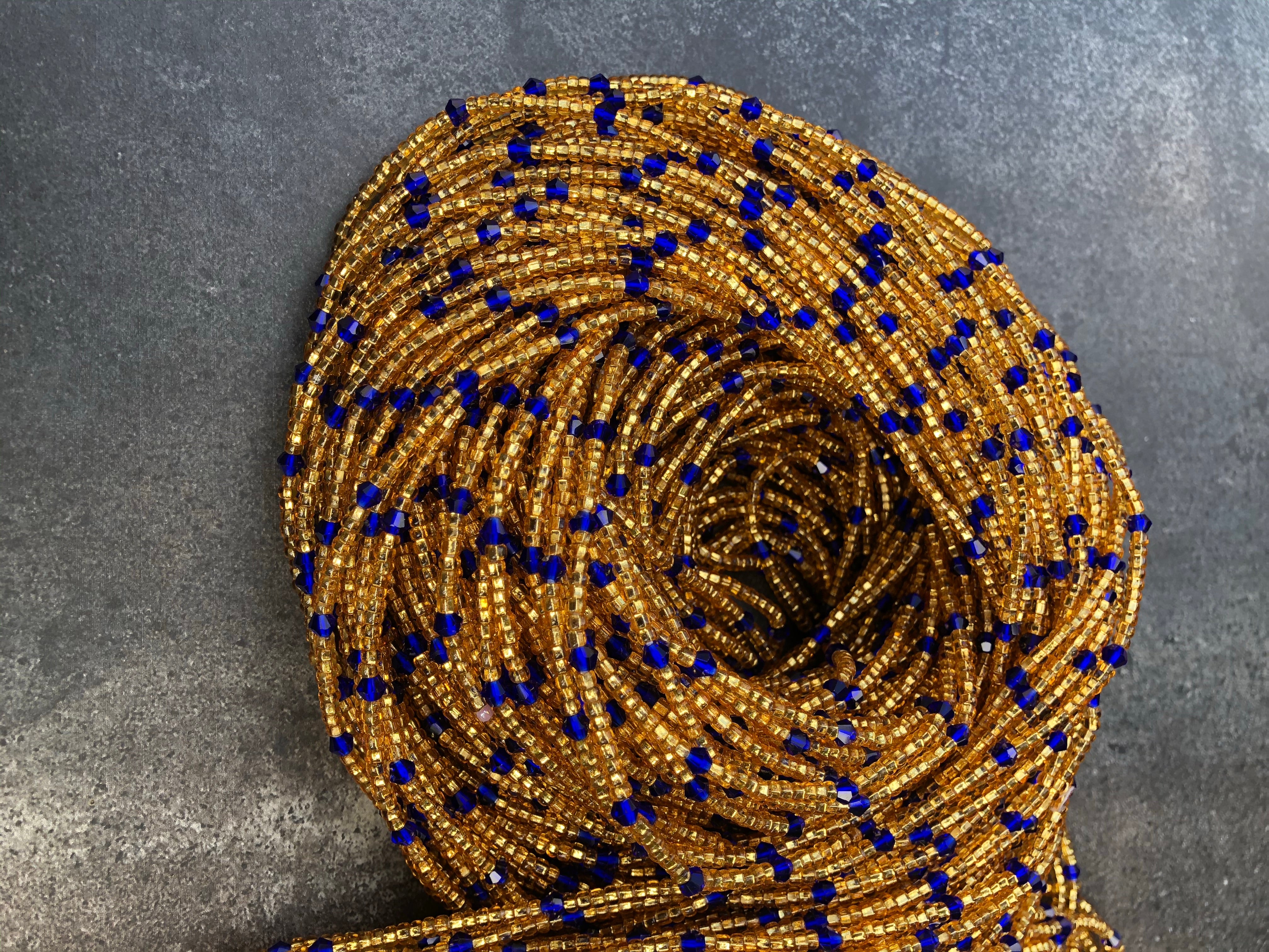 Waist Beads Kit, Blue and Gold Waist Beads