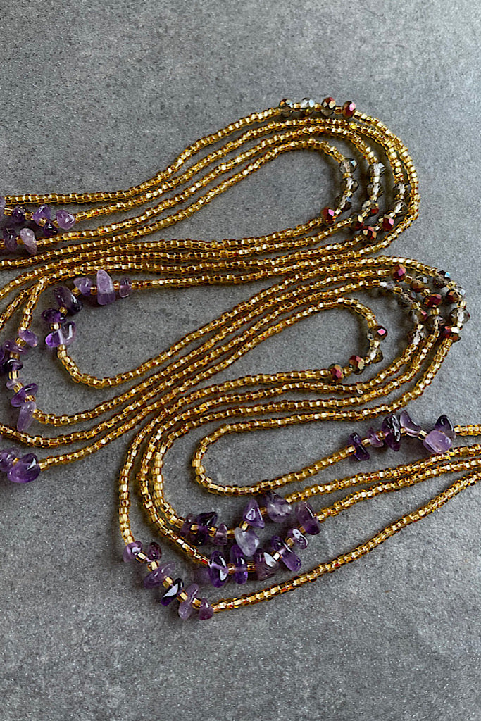 Gold Amethyst Tie On Waist Beads – Adinkra Expo